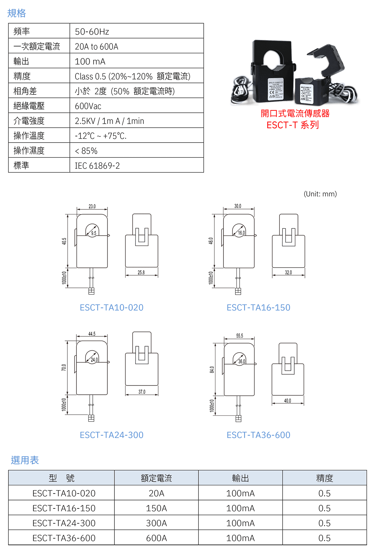 電流傳感器 ESCT-T 系列