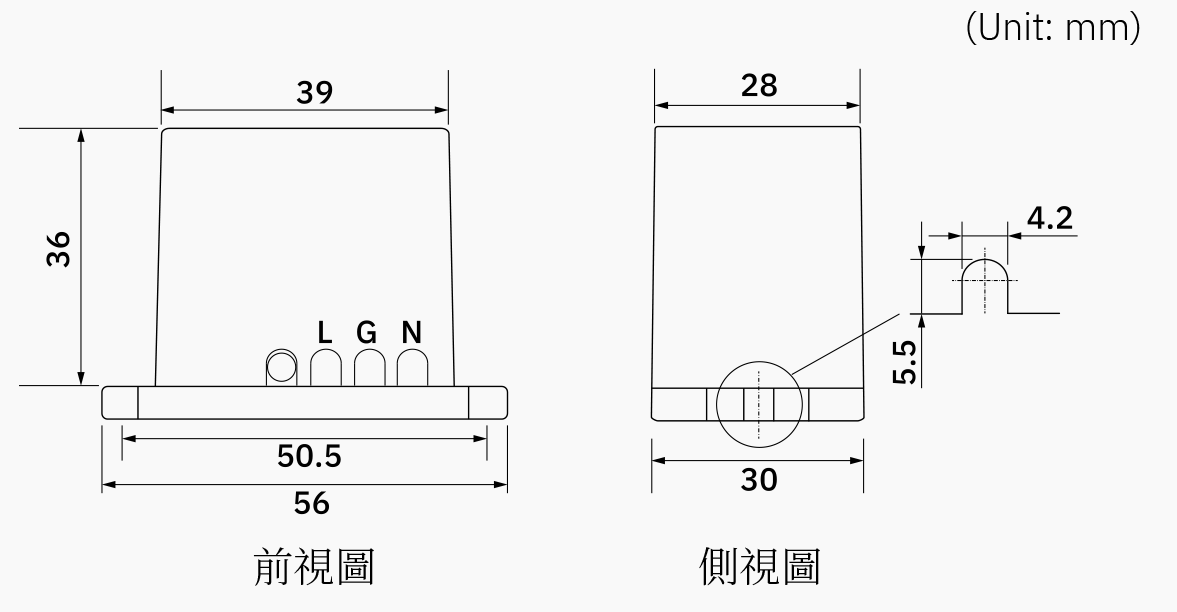 LED 照明設備突波保護器 (SPD) 外形尺寸圖