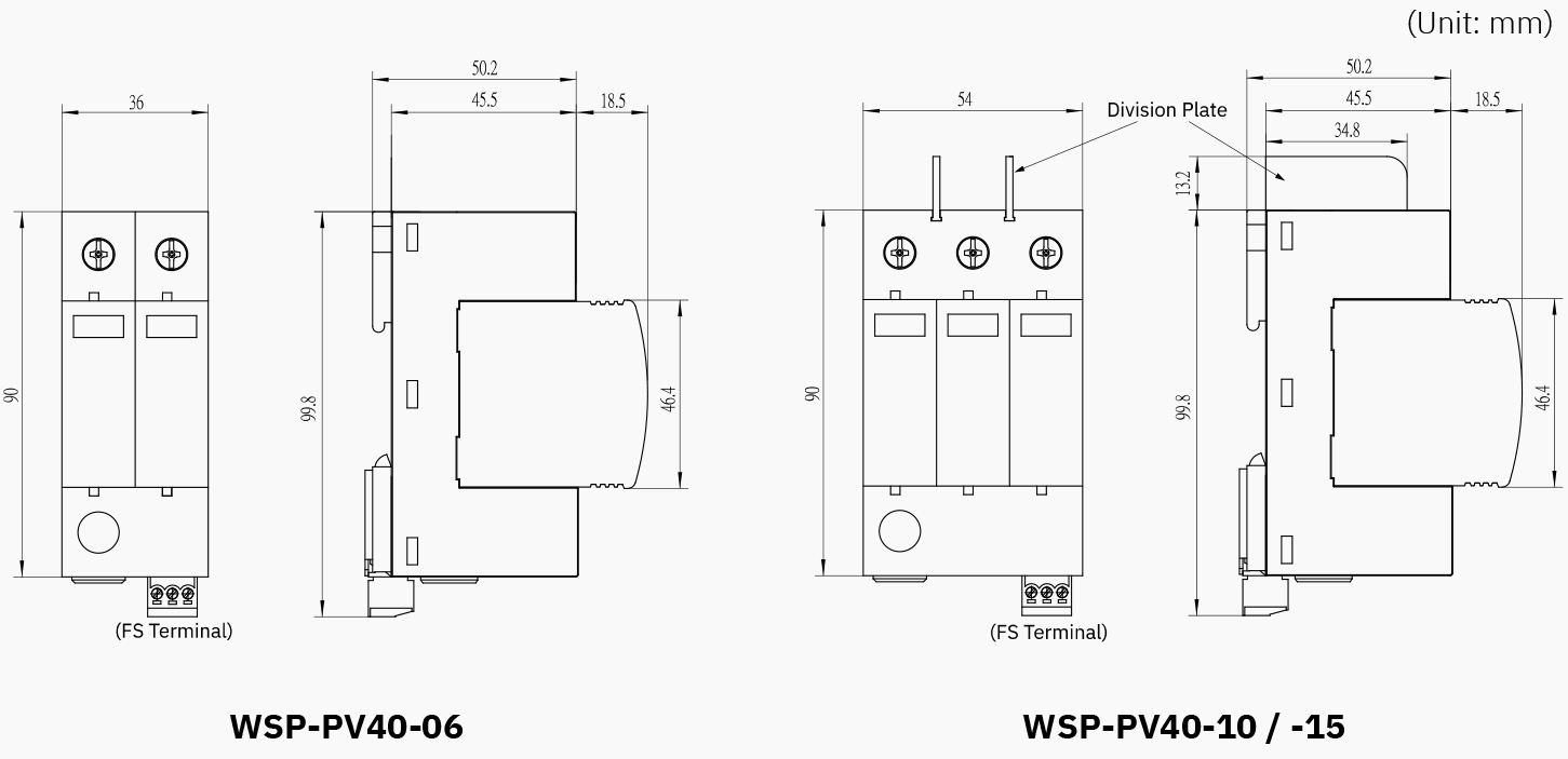 Surge Protection Device for Photovoltaic (PV) Systems - Drawings and Dimensions